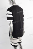 Black digital print patchwork t shirt and screen print shorts