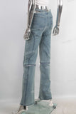 Blue straight patchwork jeans