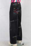 Black embroidered straight jeans
