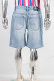 Blue embossed straight shorts