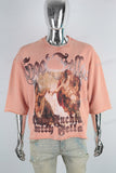 Orange oversize digital print raw hem t shirt