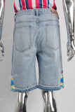 Blue rhinestone patchwork embroidered jeans