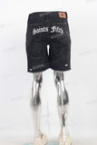 Black patchwork damaged embroidered shorts