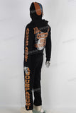 Yellow digital print black hooded jacket and pants