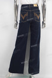 Blue cargo patchwork flare jeans women