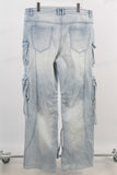 Blue acid wash cargo straight jeans men