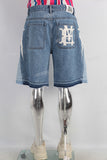 Blue patchwork boot cut shorts