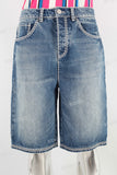 Blue acid washed embroidered shorts