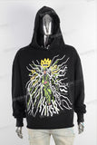 Black oversize digital print raw hem hoodie