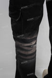 Black acid washed cargo stack jeans