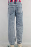 Blue digital print stralght jeans