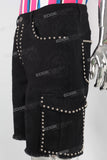 Black patchwork rhinestone laser shorts