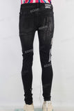 Black patchwork damaged skinny jeans