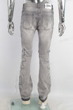 Grey patchwork rhinestone jeans