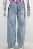 Blue screen print straight jeans