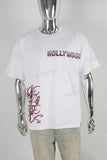 White heavyweight digital black border print t shi