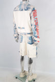 Digital print cargo denim jacket and shorts