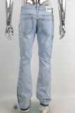 Blue embroidered rhinestones jeans