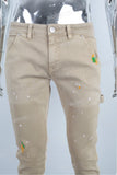 Golden Skinny Paint Splash Stacked Jeans Men