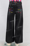 Black embroidered straight jeans
