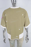 Digital print patchwork damaged t shirt