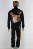 Yellow digital print black hooded jacket and pants