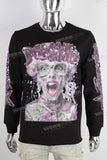 Black digital print raw hem long sleeve t shirt