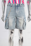 Acid washed cargo embossed shorts