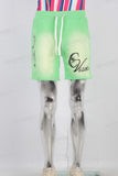 Green digital print boot cut knitting shorts