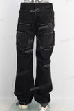 Black doubles layer damaged patchwork jeans