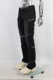 Black patchwork damaged boot cut jeans