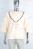 Yellow heavyweight digital print raw hem t shirt