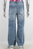Blue damaged straight jeans