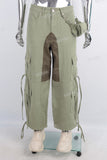 Green patchwork cargo straight jeans