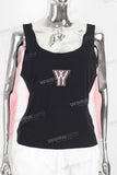 Black and pink patchwork embroidered sleeveless shirt