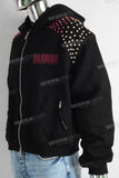 Black embroidered rhinestone patchwork hooded jacket