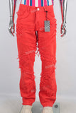 Red damaged patchwork straight jeans