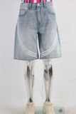 Blue patchwork denim shorts