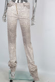 Yellow digital print stack zip up jeans women