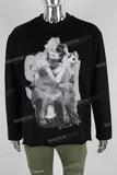 Black raw hem digital print t shirt