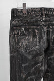 Black baggy acid washed raw hem jeans