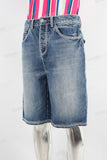 Blue acid washed embroidered shorts