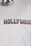 White heavyweight digital black border print t shi