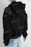 Black embroidered rhinestone patchwork hooded jacket