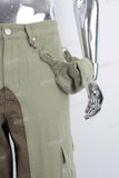 Green patchwork cargo straight jeans