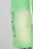 Green digital print boot cut knitting shorts