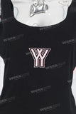 Black and pink patchwork embroidered sleeveless shirt