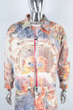 Digital print denim jacket and stack jeans
