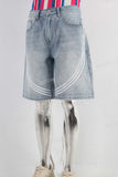 Blue patchwork denim shorts