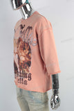 Orange oversize digital print raw hem t shirt